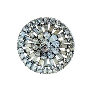 VTG Art Deco Reinad Brooch Pin Crystal Baguettes‎ Marquise Jeweled Retro Silver